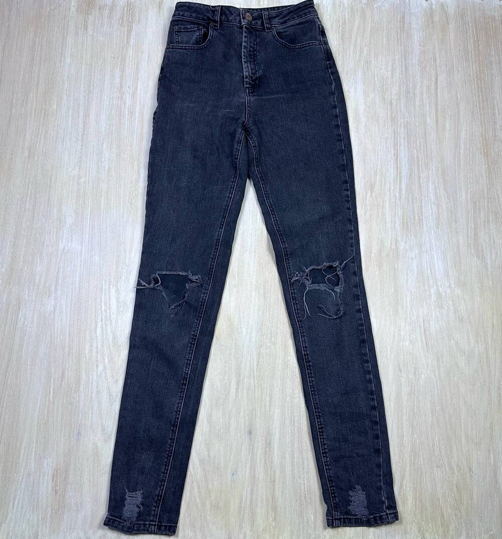 ASOS Faded Black Distressed Ripped Grunge Edgy High Rise Skinny Denim Jeans 26